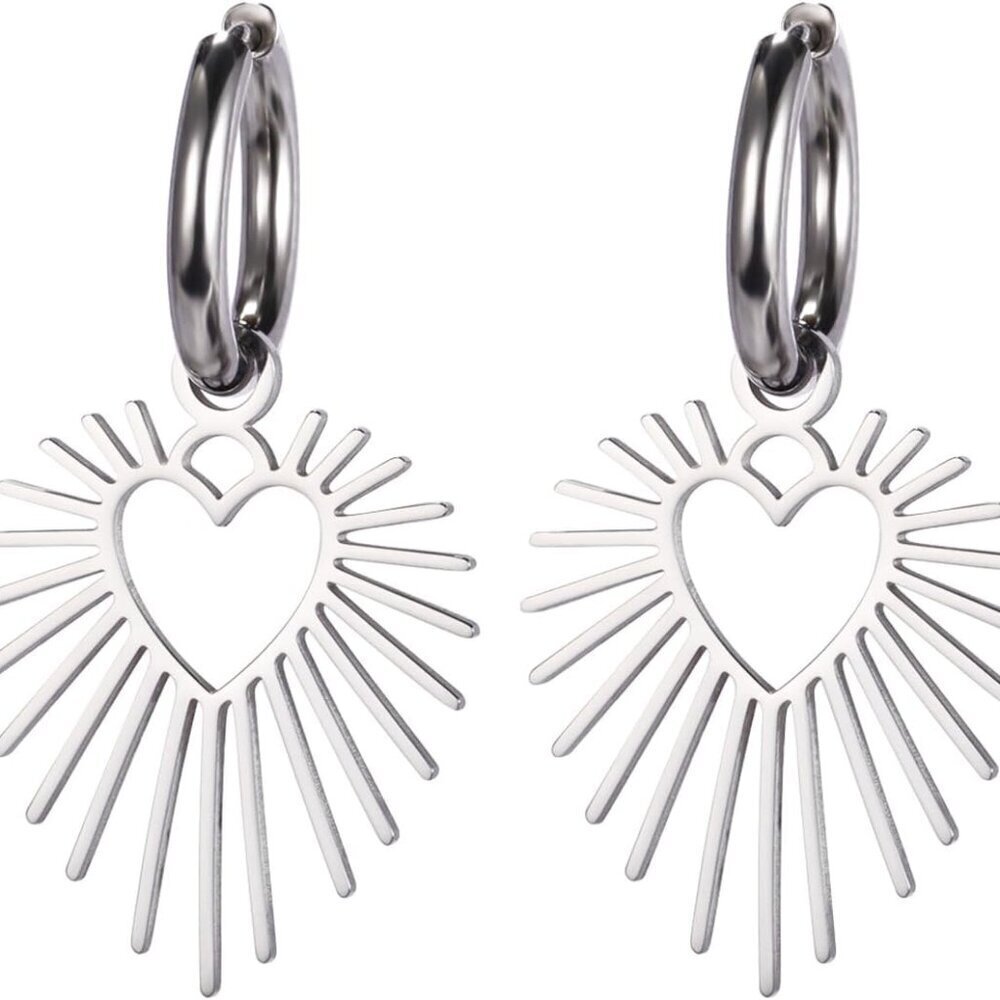 Sun-inspired Geometric Heart Stainless Steel Drop Earrings for Women